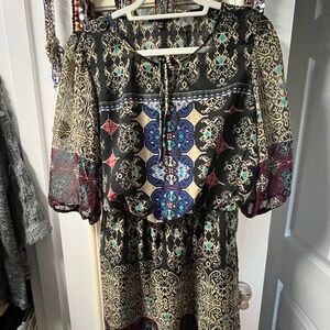 Multicolor sinched waist Patterned knee length Dress